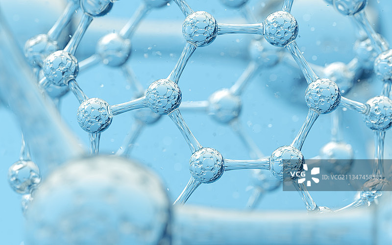 蓝色的微观分子 3D渲染图片素材