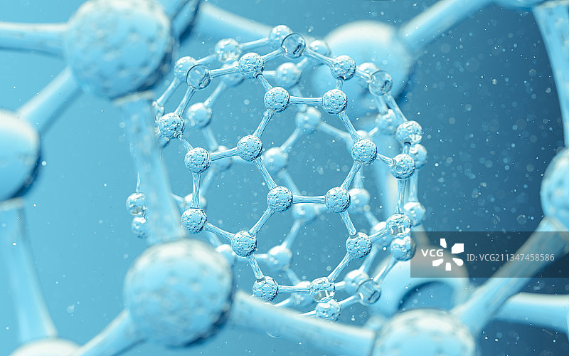 蓝色的微观分子 3D渲染图片素材