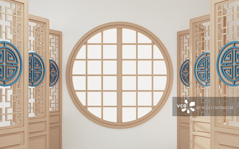 中国风木制屏风装饰 3D渲染图片素材