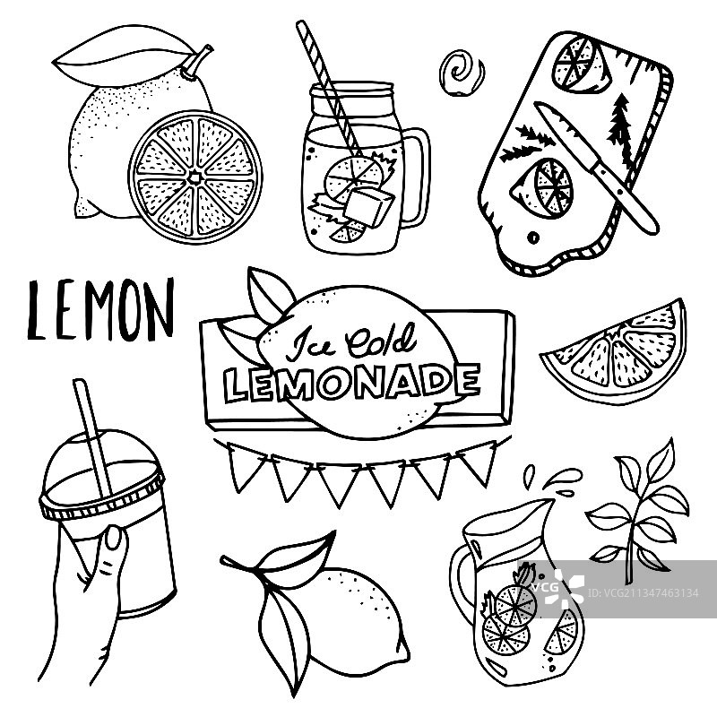 夏季柠檬水及其配料套装图片素材