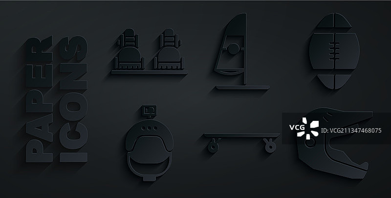 滑板橄榄球头盔组合图片素材