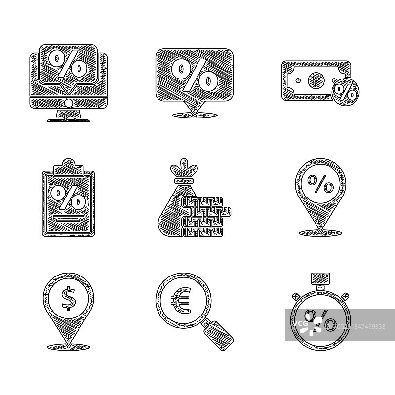钱袋、硬币和放大镜欧元图案图片素材