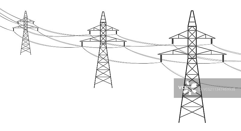 白色背景上的高压电线图片素材