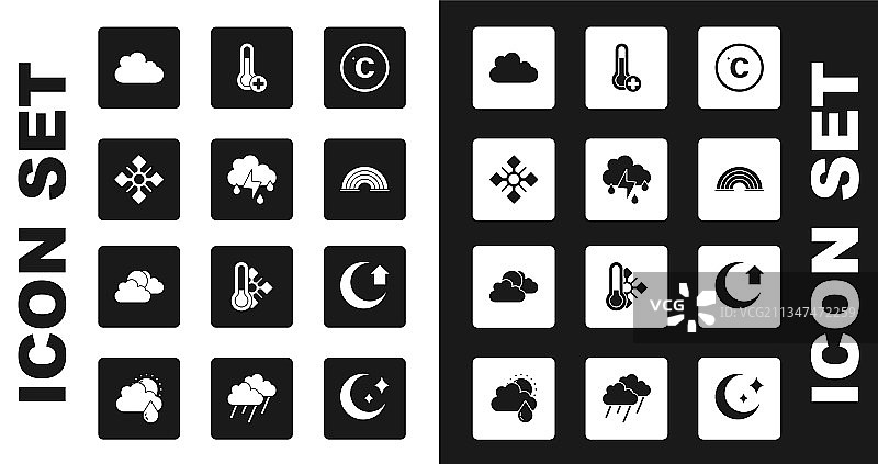 摄氏度云与雨和闪电套装图片素材