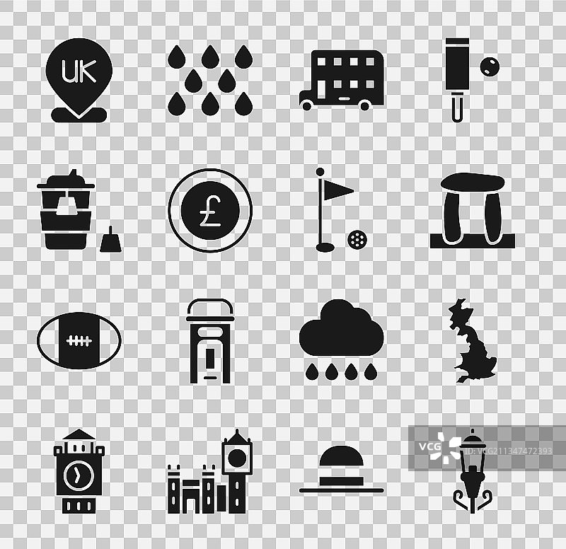 复古街灯英国地图巨石阵套装图片素材