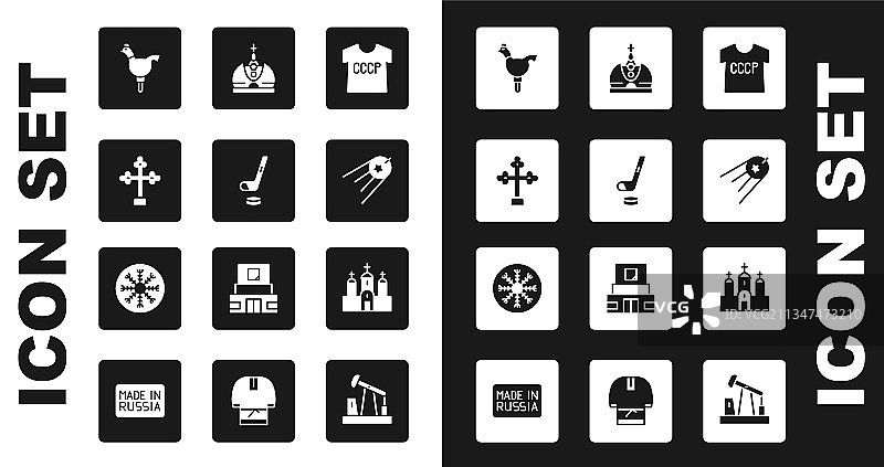 苏联T恤、冰球杆和冰球设置图片素材