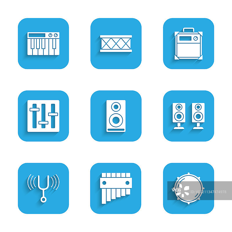 立体声扬声器、排箫、刻度盘旋钮图片素材