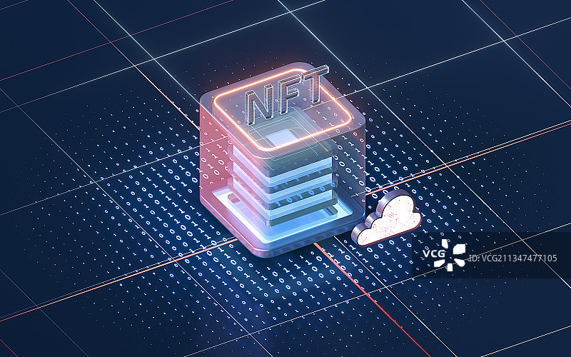 NFT数字版权加密技术概念图 3D渲染图片素材