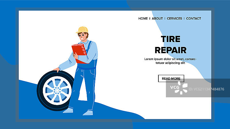 轮胎修理工人检查和修理车轮图片素材