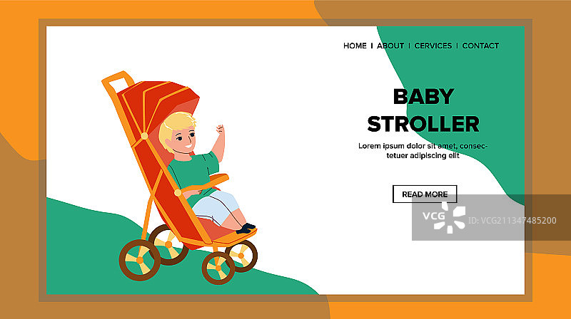 婴儿车里享受快乐的男童图片素材