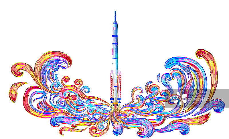 航天火箭飞船升空的插画图片素材