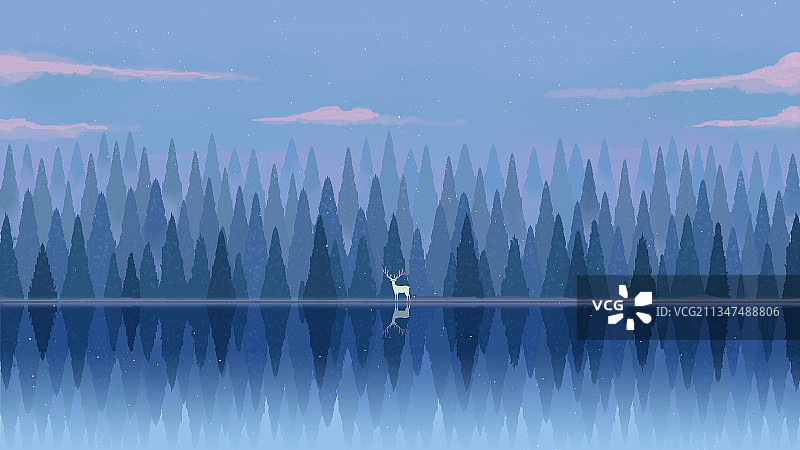 唯美森林治愈插画图片素材