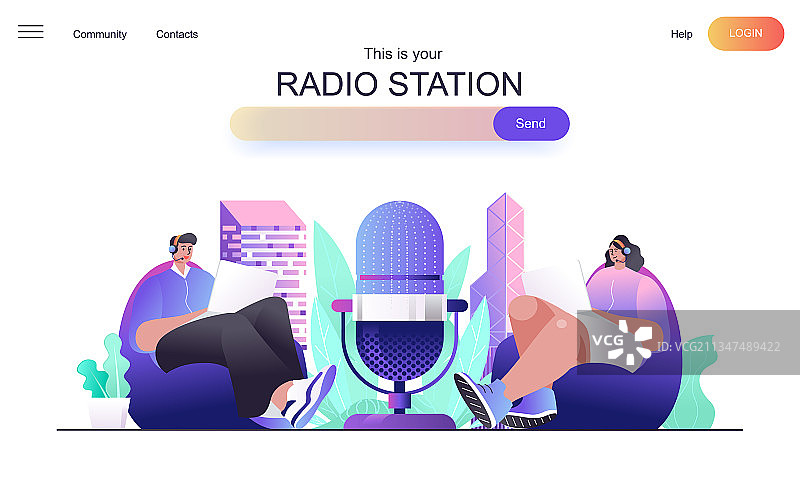 电台网站登陆页面概念设计图片素材
