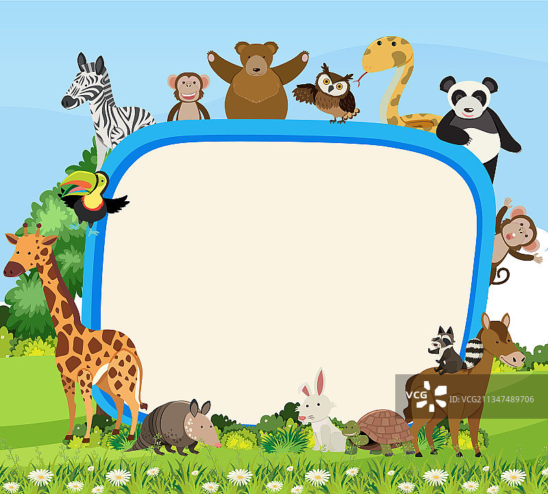 带有可爱野生动物的空白banner图片素材