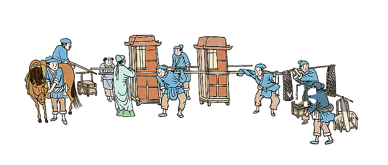 古代人物抬轿子出行图图片素材