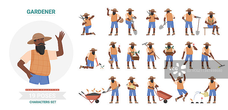 非洲黑人农民园丁工作姿势合集图片素材