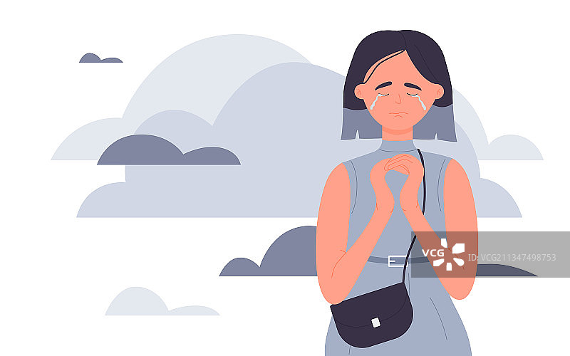 哭泣的悲伤女孩，消极情绪和孤独图片素材