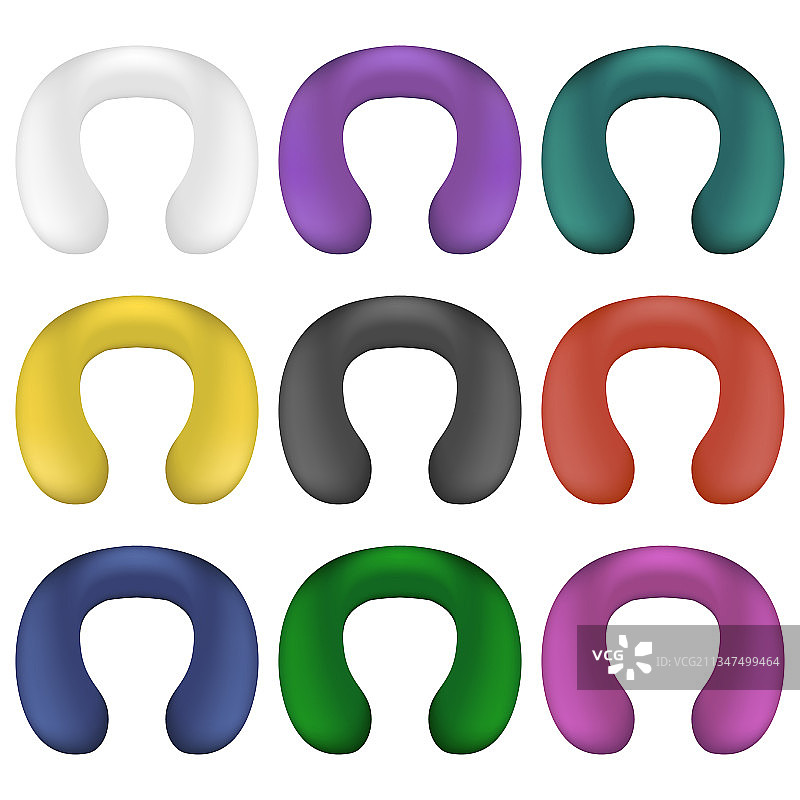 白色背景下的彩色旅行枕头合集图片素材