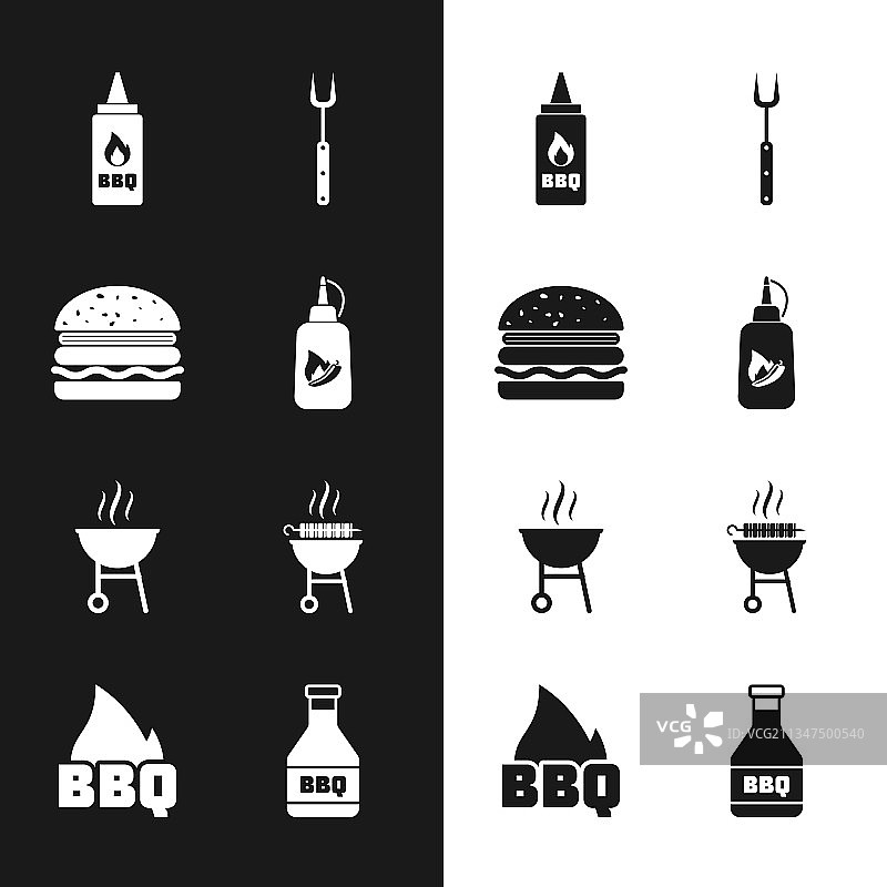 番茄酱瓶汉堡烧烤叉烤架元素组合图片素材