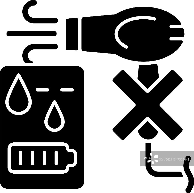 禁止吹风机，如果充电宝潮湿黑色字形手册图片素材