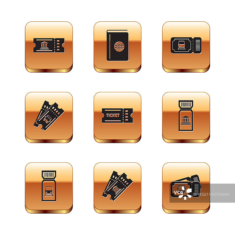 博物馆门票、火车票、公共汽车票和封面图片素材