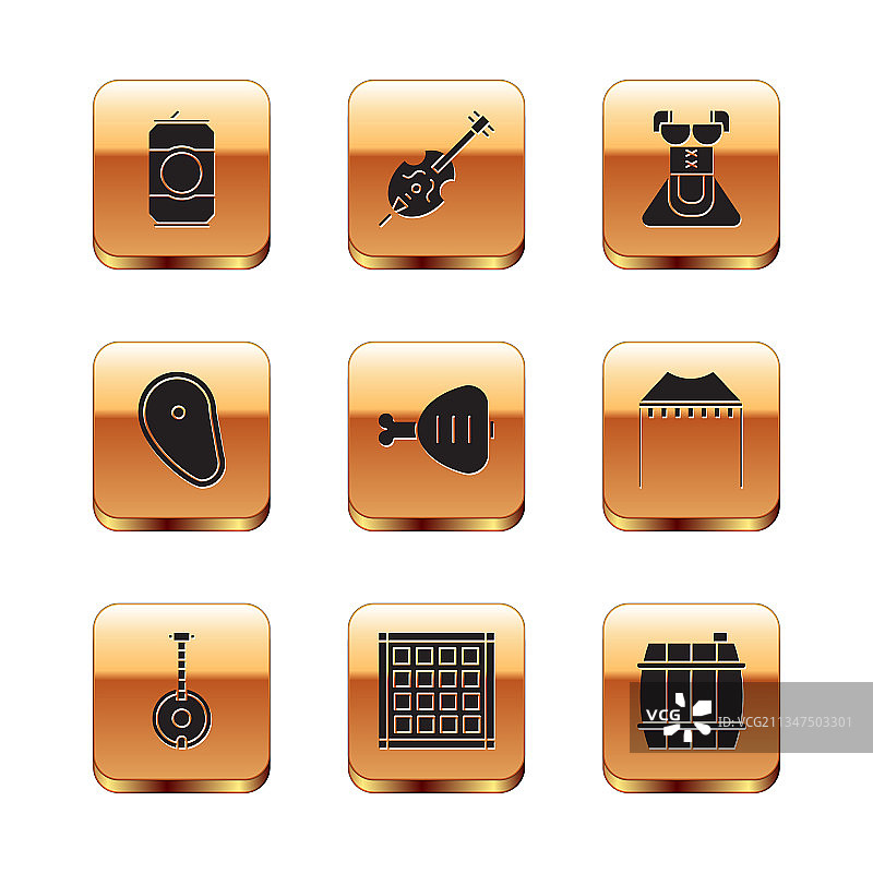 啤酒罐班卓琴格子餐巾鸡腿套装图片素材