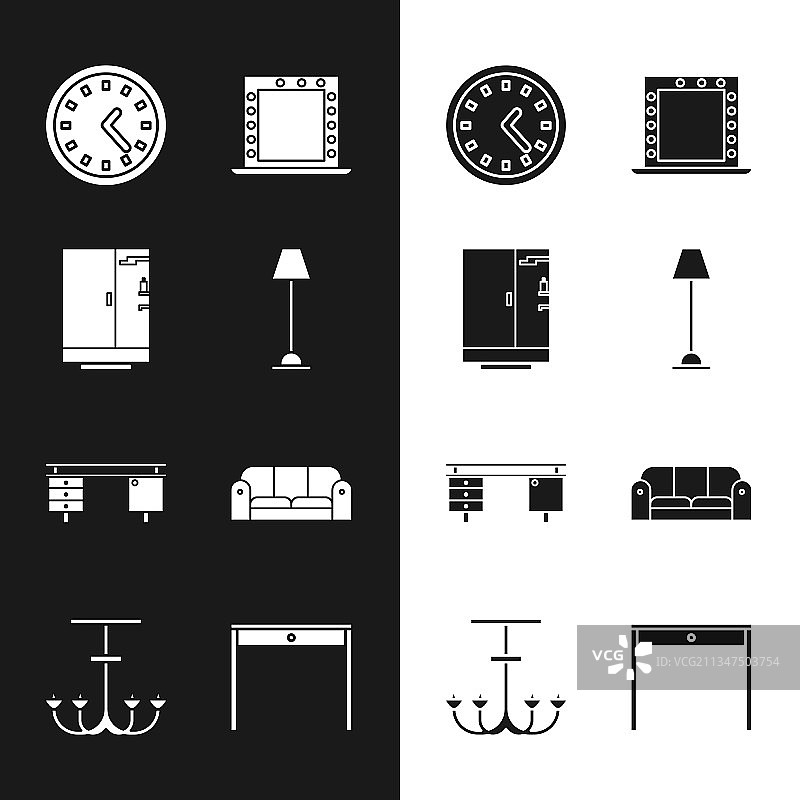 落地灯、淋浴房、钟表、化妆镜组合图片素材