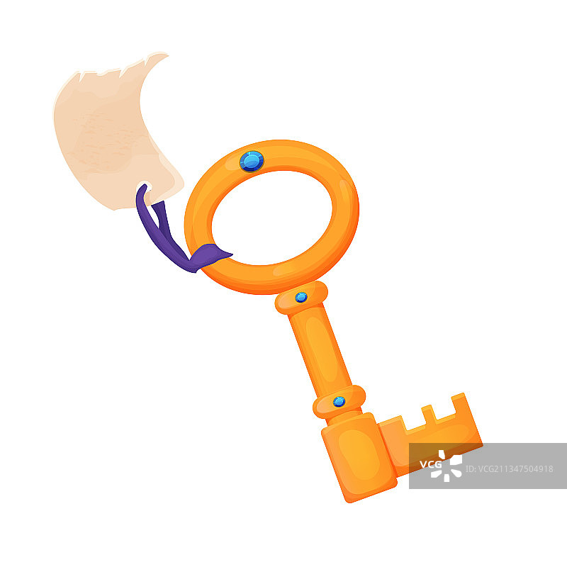 镶嵌宝石的金色钥匙与古代丝带图片素材