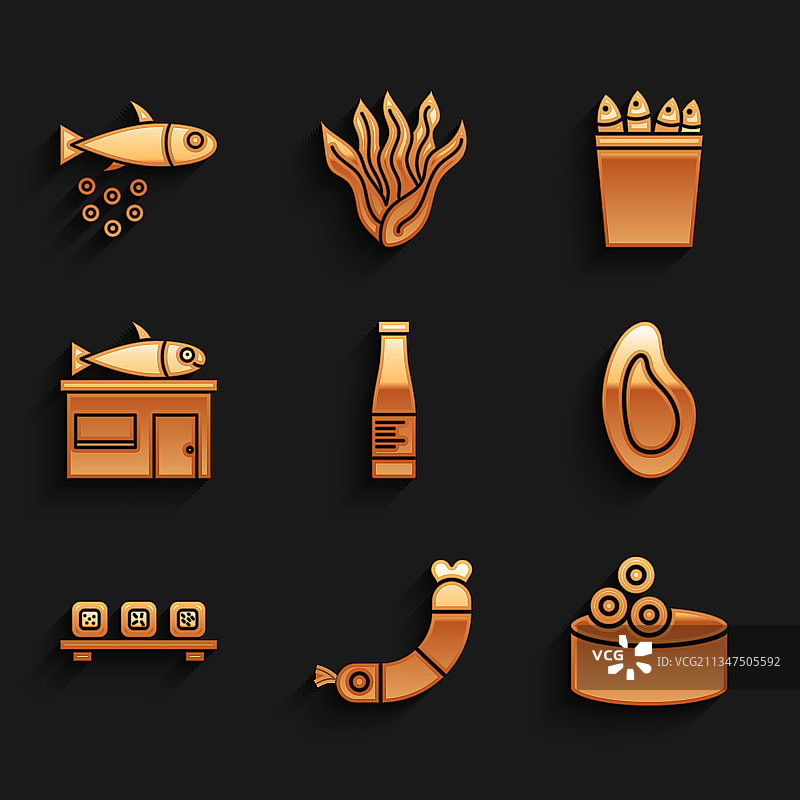 酱汁瓶、虾和鱼子酱罐头图片素材