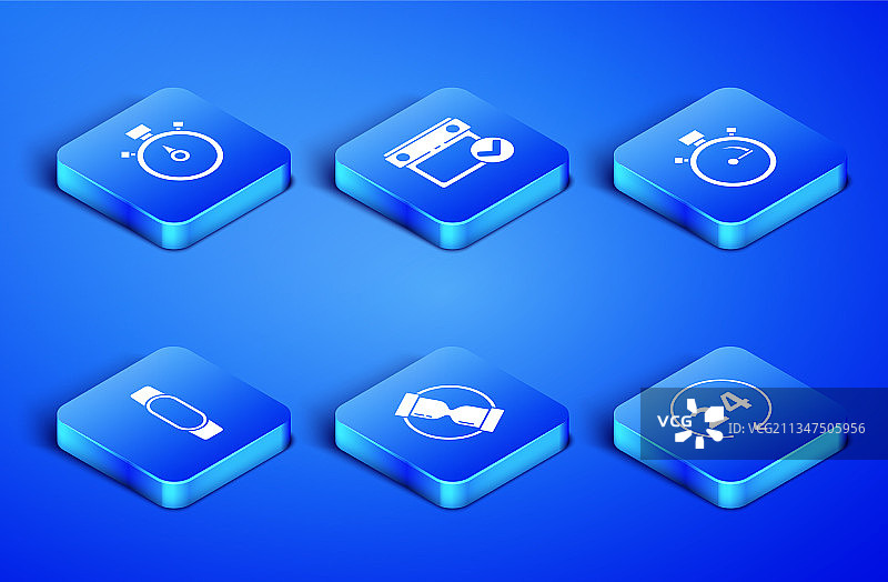 包含24小时时钟秒表旧沙漏等元素的组合设计图片素材