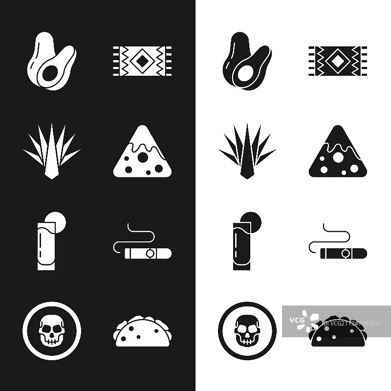 玉米片、龙舌兰、鳄梨和墨西哥地毯套装图片素材