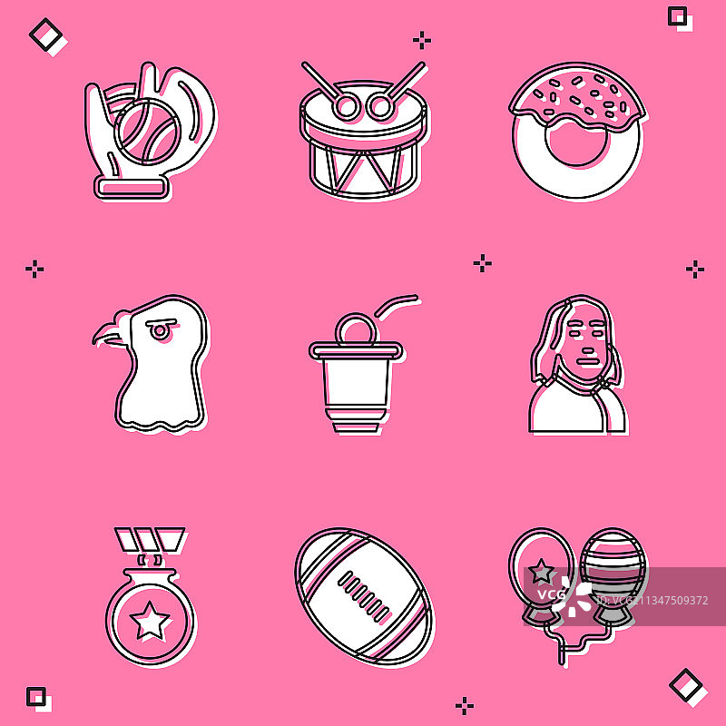 带棒球和鼓槌的棒球手套套装图片素材