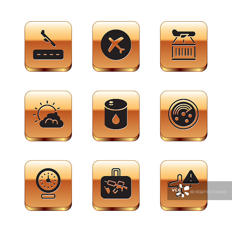 飞机着陆时钟手提箱油桶集合图片素材