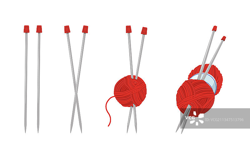 红色毛线球和针织针图片素材