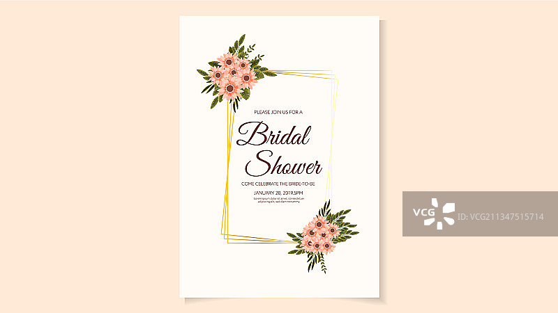 新娘送礼会鲜花卡片邀请函模板图片素材