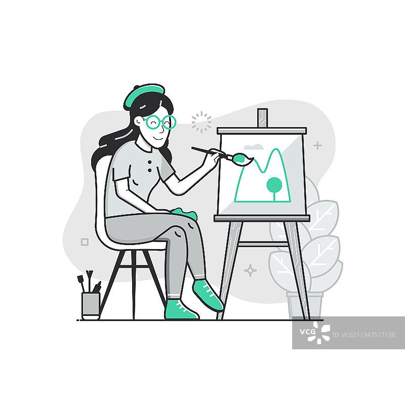 在户外写生的画布女孩图片素材