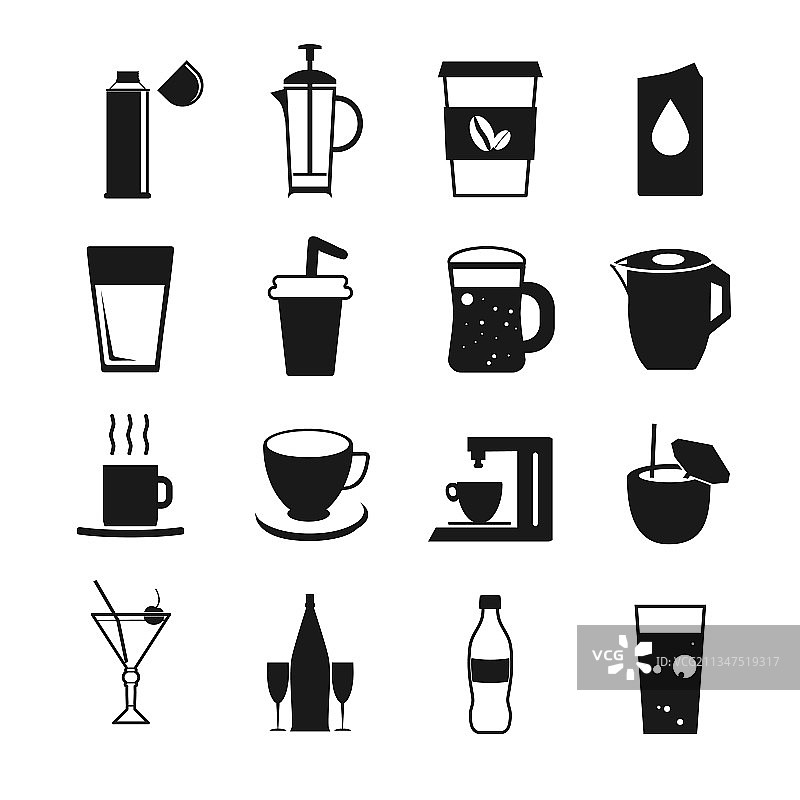 含啤酒杯咖啡的饮品图标图片素材