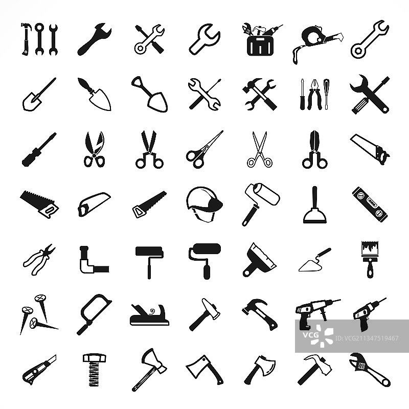 含锤子的维修工具图标集图片素材