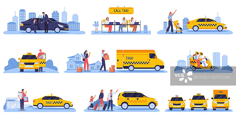 扁平风格出租车合集图片素材