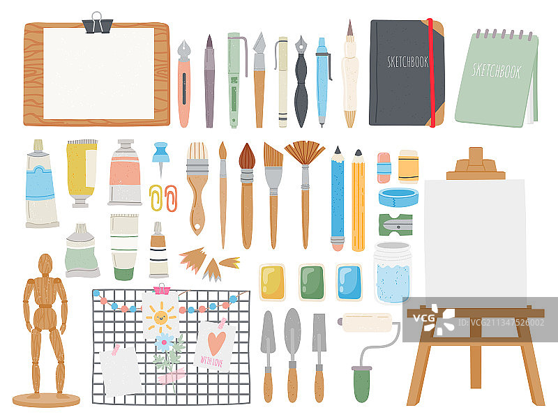 艺术家工具箱卡通油漆和书法图片素材