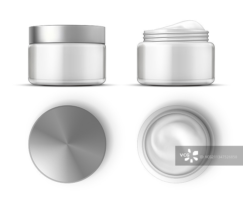 白色罐子顶部和正面视图中的化妆品霜图片素材