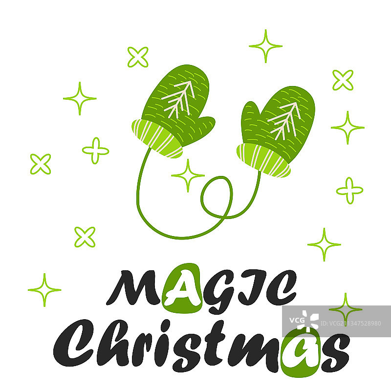 戴着手套和字母的圣诞卡很可爱图片素材