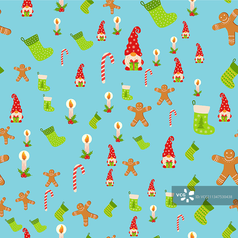 圣诞小矮人姜饼无缝图案图片素材