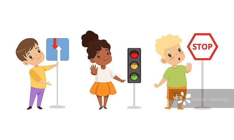 小学生学习交通路标图片素材