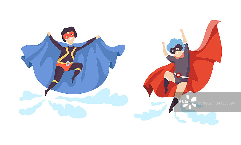 戴着超级英雄面具和斗篷的小男孩图片素材