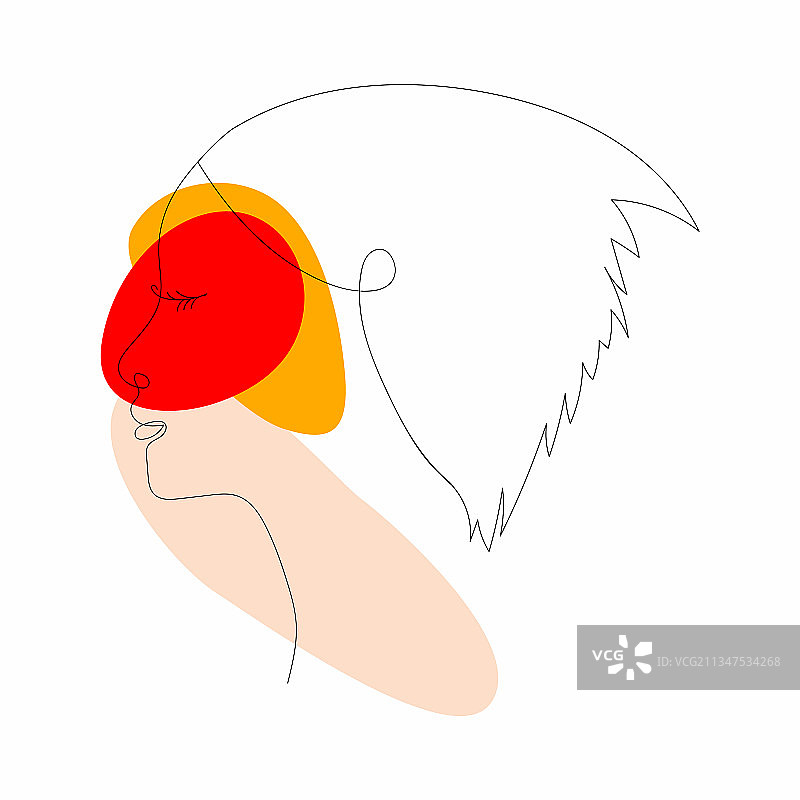 面容平静的印度妇女脸部线条艺术图片素材