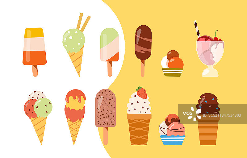 白色背景上的美味彩色冰淇淋图片素材