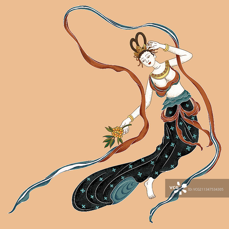 敦煌壁画飞天菩萨人物插画图片素材