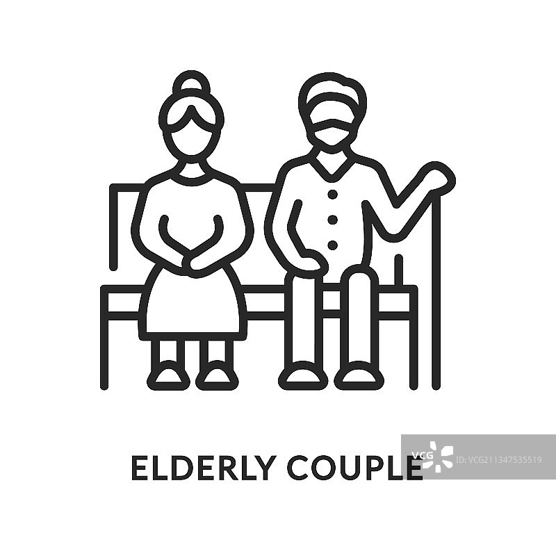 老年夫妇扁平线条图标图片素材