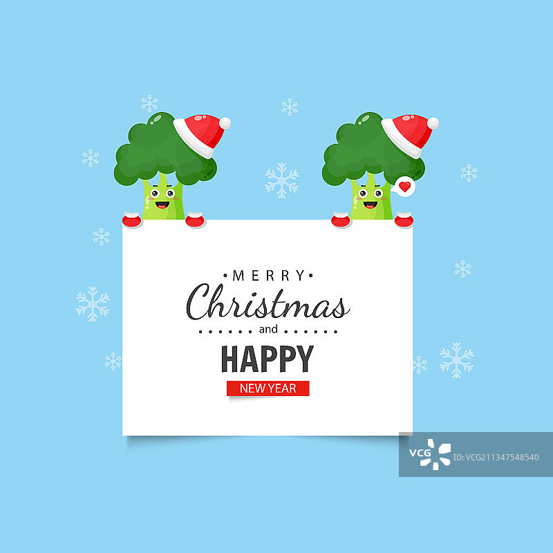 带有圣诞节和新年祝福的可爱西兰花图片素材